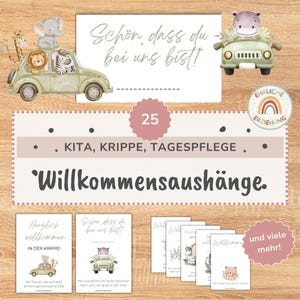 Välkomstskyltar för daghem, förskolor och daghem (set med 25 delar), dekoration för hallar och kapprum, välkomstskyltar för dörrar, utskrivbar PDF-mall (A4/A3)