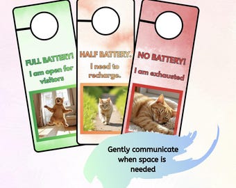 Neurodivergent Door Hanger Signs | Cat Theme, Needs Space (PDF Download)