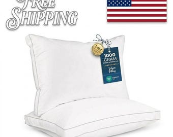 Queen Down Alternative Pillows Set – 1000 Gram Gusseted Cooling Sleepers (White)