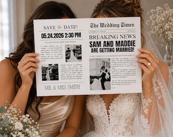Editable Wedding Newspaper Template | Bridesmaid Photo Prop | Printable | Breaking News Poster | Canva Template