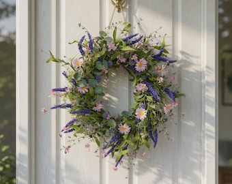 Corona de peonías para la puerta principal | Corona floral de girasoles y margaritas | Amarillo, rosa y morado | Corona de verano | Regalo de inauguración de casa | Decoración del hogar