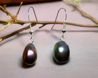 Pendientes de gancho de plata 925 con perla de Tahití de 11-12 mm (caja de regalo incluida)