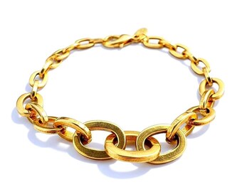 Pulsera de eslabones tridimensionales de 7,5 mm con acabado dorado de VTG PREMIER DESIGNS (caja de regalo incluida)