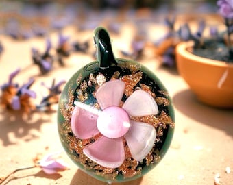 Colgante de cristal de Murano con flor rosa: collar ajustable de 45-50 cm, hecho a mano (caja de regalo incluida)