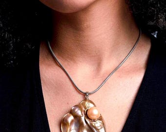 Colgante de perla de lavanda dorada – Collar ajustable de plata 925