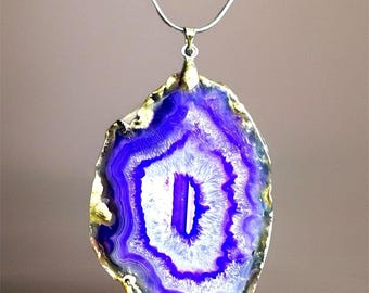 Amuleto de ágata de cuarzo solar morado – Collar de acero inoxidable