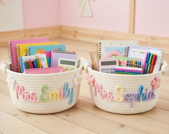 Personalized Teacher Basket, Teacher Appreciation Gift, Custom Classroom Storage Basket, End of Year Teacher Gift, Teacher Name Basket