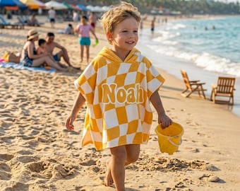 Personalized Kid Hooded Towel, Custom Kid Summer Vacation Towel, Daughter & Son Beach Towel, Toddler Pool Towel, Travel Gift For Grandkid
