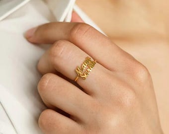 Custom 1-3 Name Ring • Gold/Silver/Rose Gold • 40 Fonts • Adjustable Open Cuff • Personalized Family/Couple Jewelry Gift for Her