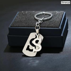 Custom Initial Letter Keychain • A-Z 26 Letters • Personalized Name Stainless Steel Key Ring Gift for Him/Her/Couple