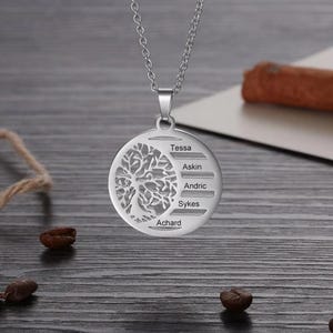 Personalized Tree of Life Family Name Necklace • Custom Stainless Steel,Grandma/Mom Gift,Silver/Gold/Rose Gold, Engraved Family Tree Jewelry