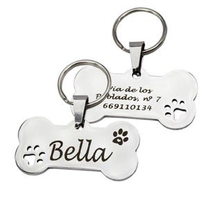 Custom Bone Shape Pet ID Tag • Gold/Silver/Rose Gold/Black • Personalized Double-Sided Engraved Dog/Cat Tag with Paw Option