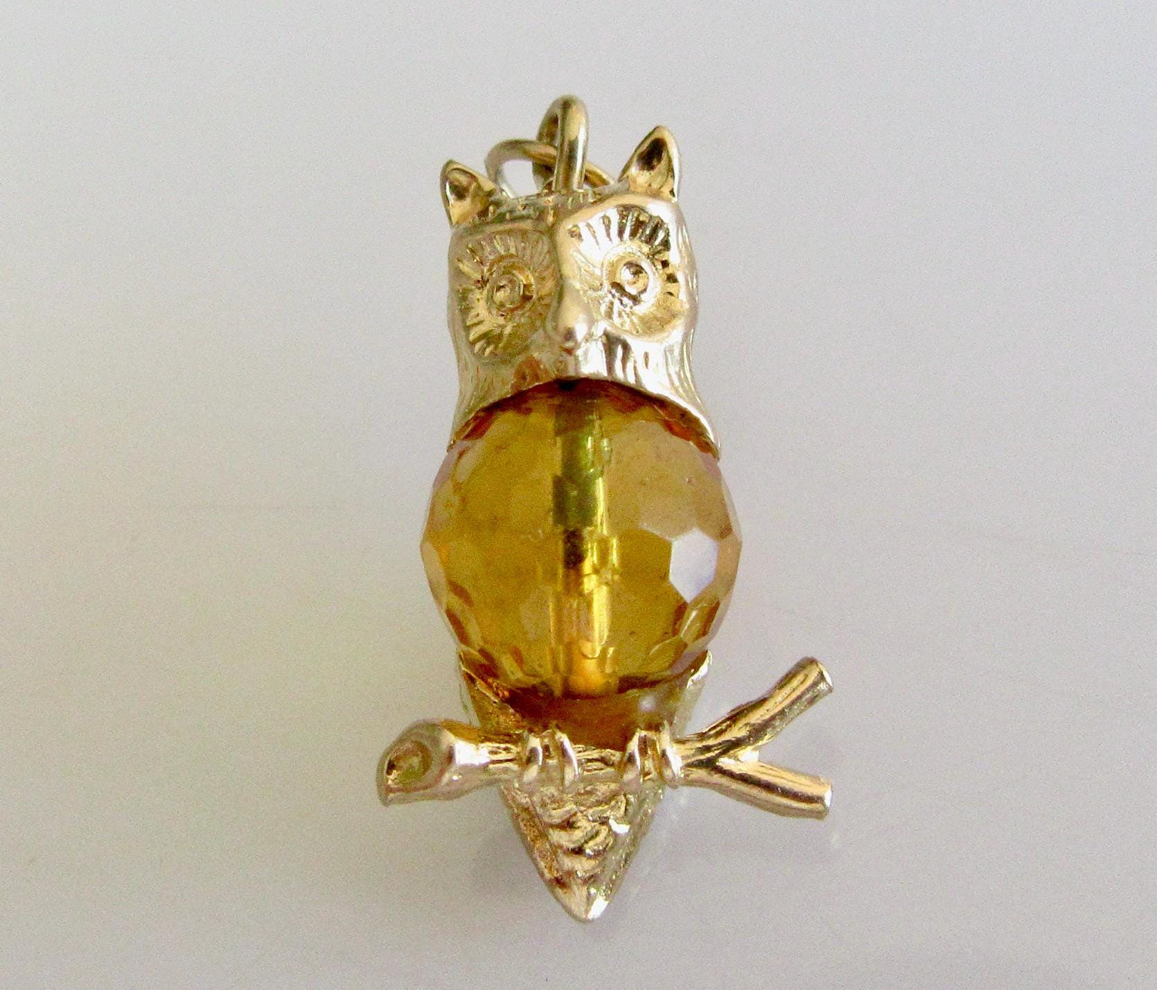 Wise Owl Vintage 9ct Gold Gem Set Charm or Pendant