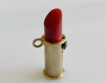 Charm ou pendentif mobile rouge à lèvres en or 9 carats