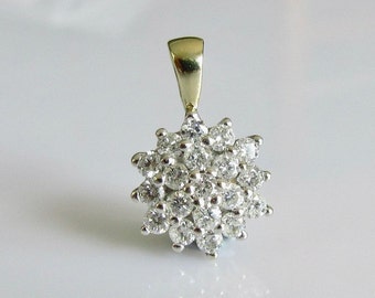 9ct Gold Diamond Cluster Flower Pendant