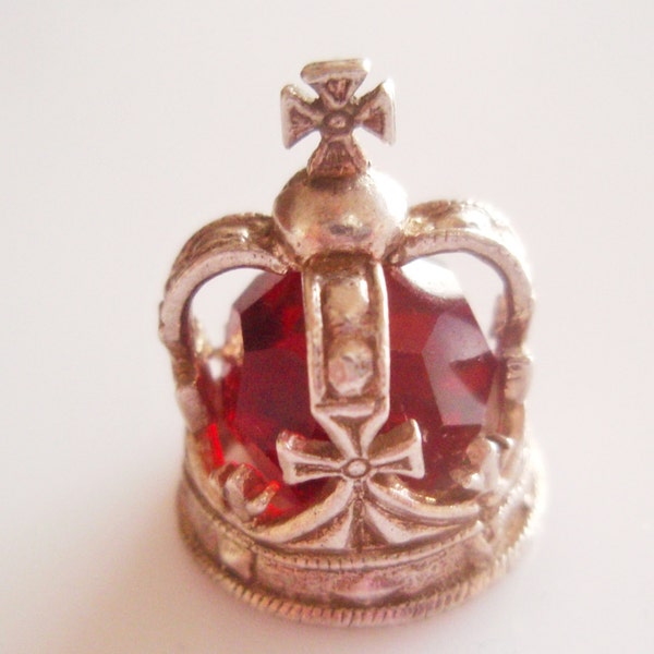 Sterling Red Crystal Crown Charm,