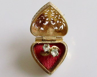 9ct Gold Heart Ring Box and Ring Charm or Pendant