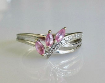 9ct White Gold Pink Amethyst and Diamond Ring