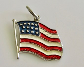 Stars and Stripes American Flag Sterling Silver and Enamel Charm