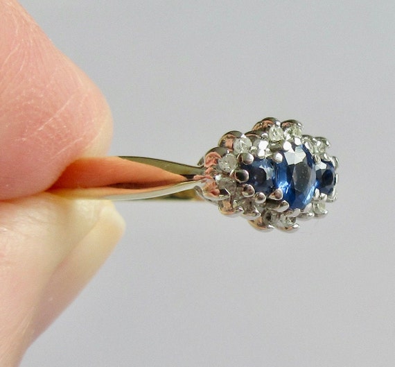 9ct Gold Sapphire and Diamond Cluster Ring - image 2