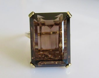 Large Vintage 9ct Gold Smokey Quartz Cocktail Ring