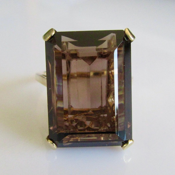 Large Vintage 9ct Gold Smokey Quartz Cocktail Ring