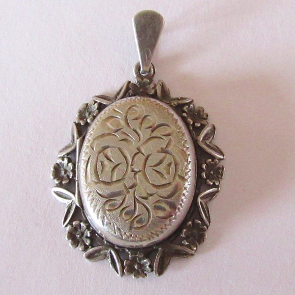 Sterling Silver Oval Picture Locket Engraved with Flowers