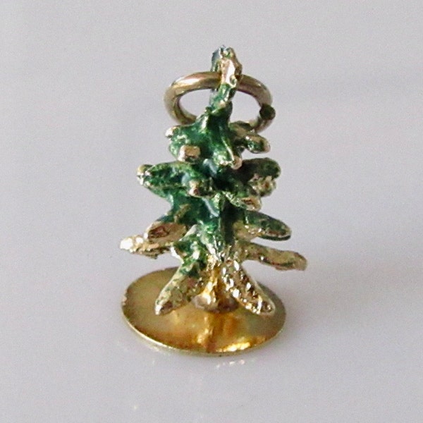 Dije de árbol de Navidad pequeño de oro y esmalte de 14 quilates