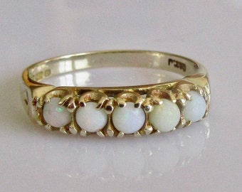 Vintage 9ct Gold Opal Five Stone Half Band Ring