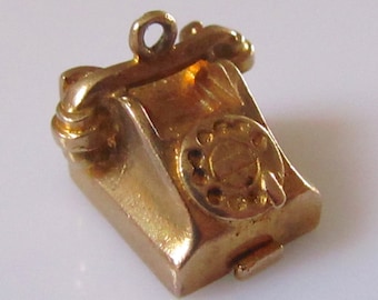 9ct Gold Telephone and Love Hearts Opening Charm or Pendant form the 1950s