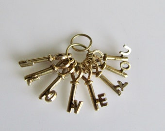 9ct Gold I Love You Skeleton Keys Charm or Pendant