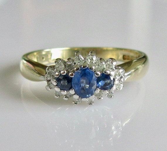9ct Gold Sapphire and Diamond Cluster Ring - image 1