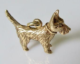 Solid 9ct Gold Terrier Dog Charm or Pendant