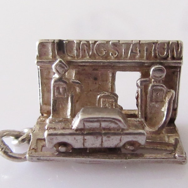 Silver Car In Gas Station Moving Charm
