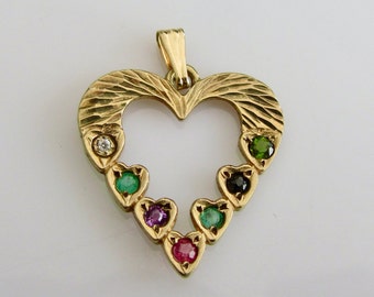 Vintage 9ct Gold Dearest Gem Set Heart Pendant