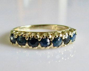 Vintage 9ct Gold Sapphire Seven Stone Ring