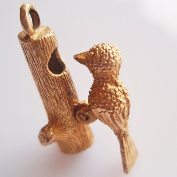 Gold Woodpecker Bird and Tree Moving Charm