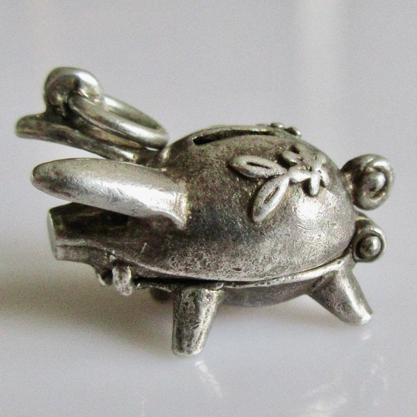 Silver Piggy Bank and Button Opening charm