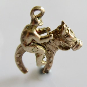 9 Karat Gold Hufeisen, Jockey und Pferd Charm oder Anhänger