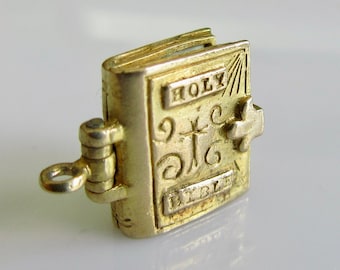 Nuvo 9ct Holy Bible & Prayer Vintage Gold Charm Opens