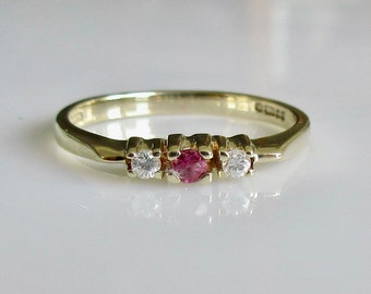 9ct Gold Ruby and Diamond Three Stone Trilogy Ring