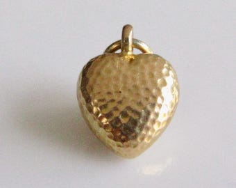9ct Gold Small Puffy Hammered Heart Charm or Pendant
