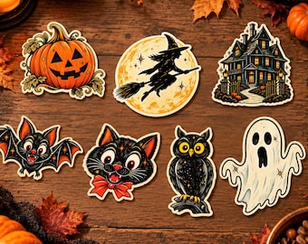 Retro Halloween Garland Printable, Vintage Halloween Party Decor, Black Cat Ghost Pumpkin Banner 094