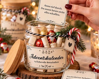 Printable Advent Calendar in a Jar, 24 Self Care Messages, DIY Christmas Gift PDF100