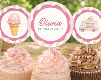 Ice Cream Cupcake Toppers Editable Canva Birthday Party Printable 042