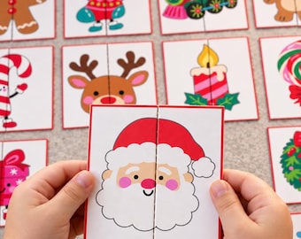 Christmas Matching Game, Preschool Printable 2 Piece Puzzle, 24 Cards 112