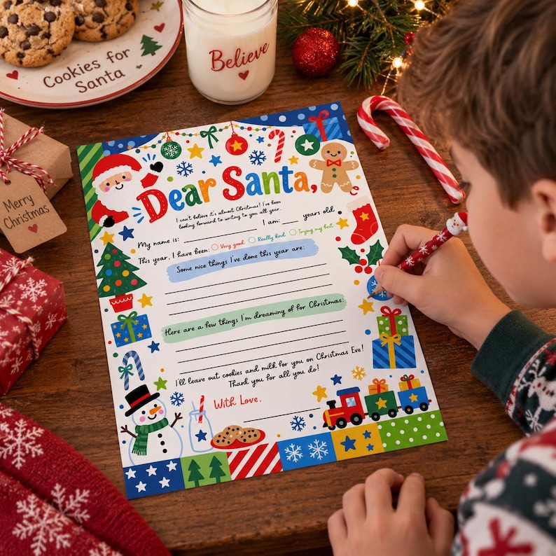 Kids Letter to Santa Printable Set, Blue & Pink Christmas Wish List ...