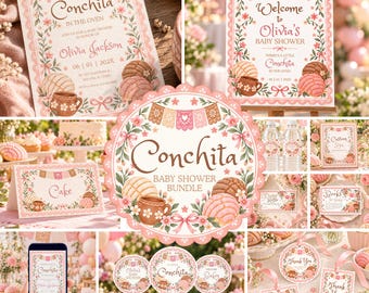 Little Conchita Baby Shower Bundle, Mexican Fiesta Girl Party Decorations, Editable Canva Templates 095