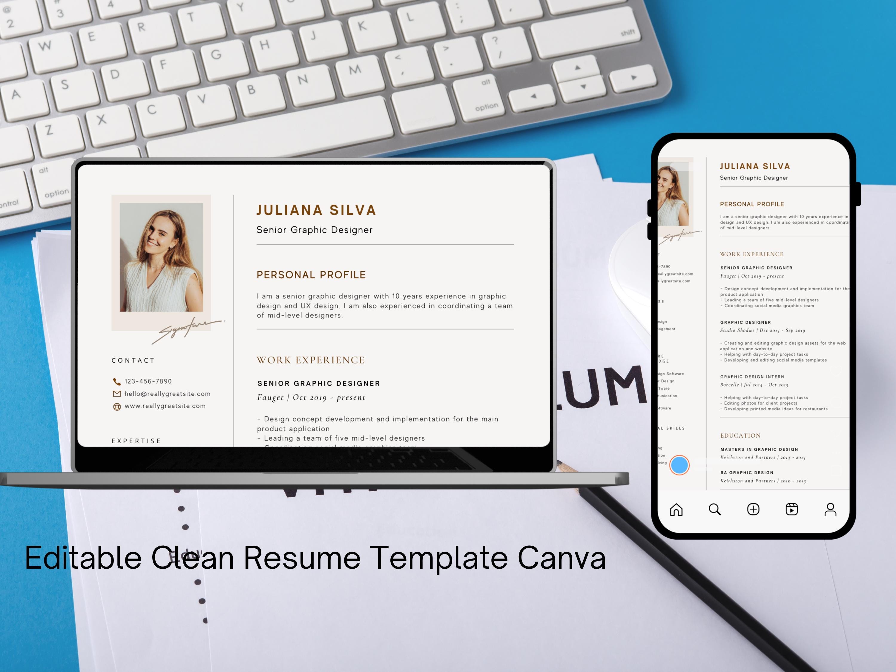 Modern Clean Resume Template for Canva – Ats-friendly CV, Minimalist ...