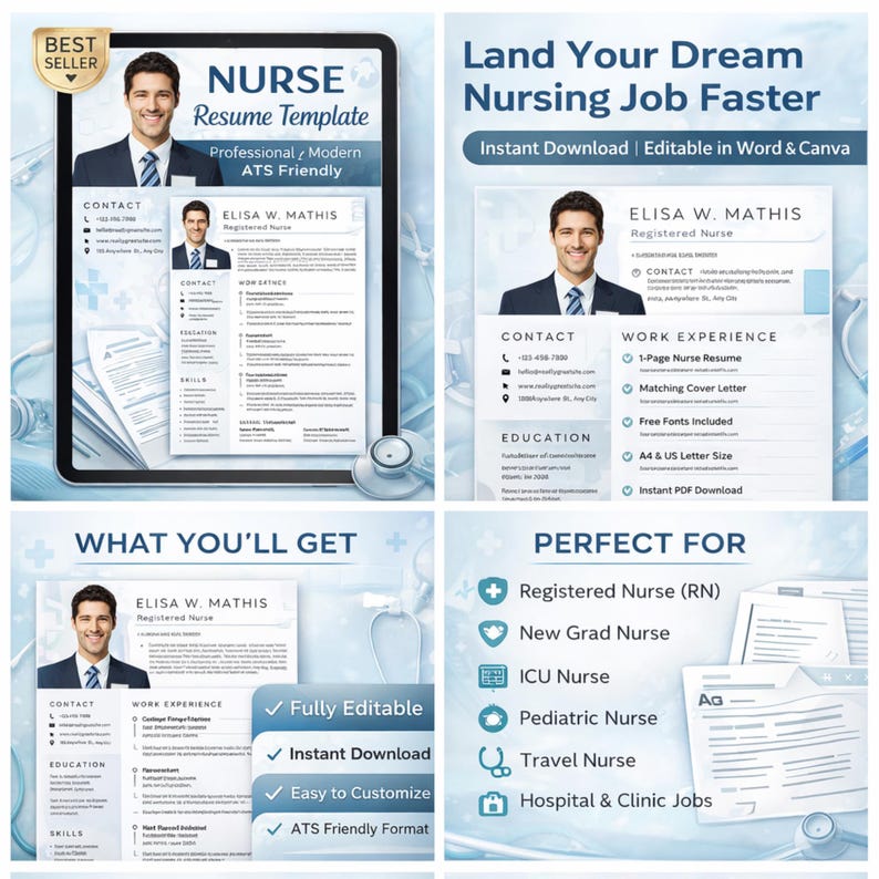 Usrn Cv Example Nurse Resume Template, Ats-friendly RN CV, Editable in Word & Google ...